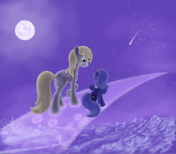 Size: 1500x1315 | Tagged: safe, artist:grayma1k, imported from derpibooru, derpy hooves, princess luna, alicorn, pegasus, pony, duo, female, filly, moon, shooting star, woona