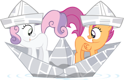 Size: 6411x4147 | Tagged: safe, artist:sircinnamon, imported from derpibooru, scootaloo, sweetie belle, absurd resolution, hat, paper boat, paper hat, simple background, transparent background, vector