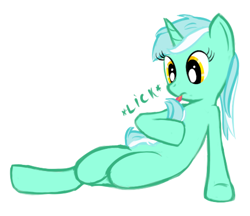 Size: 500x431 | Tagged: safe, artist:cheshiresdesires, imported from derpibooru, lyra heartstrings, pony, unicorn, female, licking, simple background, solo, white background