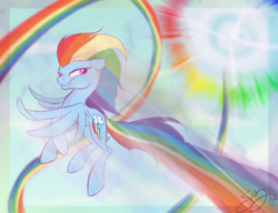 Size: 1280x985 | Tagged: safe, artist:probablyfakeblonde, imported from derpibooru, rainbow dash, pony, female, flying, rainbow trail, solo, sonic rainboom