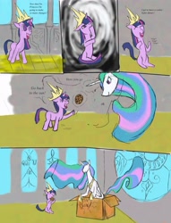 Size: 2423x3166 | Tagged: safe, artist:d715, imported from derpibooru, princess celestia, twilight sparkle, blank flank, comic, filly, high res