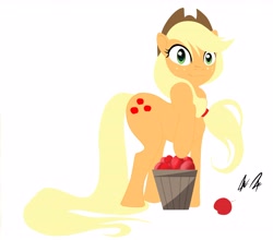 Size: 5056x4459 | Tagged: safe, artist:yjayr, imported from derpibooru, applejack, pony, absurd resolution, apple, female, food, raised hoof, simple background, solo