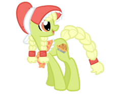 Size: 600x500 | Tagged: safe, artist:otterlore, imported from derpibooru, granny smith, pony, bonnet, braid, braided tail, female, simple background, solo, transparent background, young granny smith, younger