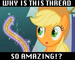 Size: 397x317 | Tagged: safe, imported from derpibooru, screencap, applejack, pony, boast busters, female, forum, image macro, rope, solo, thread