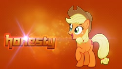 Size: 1920x1080 | Tagged: safe, artist:omegastyle, imported from derpibooru, applejack, pony, female, raised hoof, solo, wallpaper