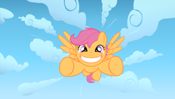 Size: 1920x1080 | Tagged: safe, artist:serendipony, imported from derpibooru, scootaloo, flying, scootaloo can fly, smiling, wallpaper