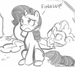 Size: 800x711 | Tagged: safe, artist:johnjoseco, imported from derpibooru, pinkie pie, rarity, pony, unicorn, the last roundup, female, grayscale, mare, monochrome