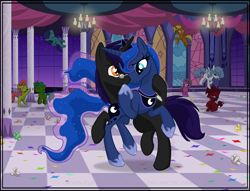 Size: 1000x765 | Tagged: safe, artist:arctic-sekai, imported from derpibooru, princess luna, oc, canon x oc, dancing, female, lesbian, shipping