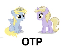 Size: 640x480 | Tagged: safe, imported from derpibooru, derpy hooves, dinky hooves, pegasus, pony, unicorn, dinkyderp, exploitable meme, female, filly, jewelry, lesbian, meme, otp, shipping, simple background, tiara, vector, white background