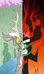 Size: 600x1000 | Tagged: safe, artist:atryl, imported from derpibooru, discord, aku, samurai jack