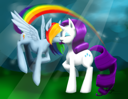 Size: 1024x791 | Tagged: safe, artist:digsie, imported from derpibooru, rainbow dash, rarity, pegasus, pony, unicorn, duo, female, kissing, lesbian, mare, raridash, shipping