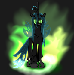 Size: 3000x3050 | Tagged: safe, artist:phoenixswift, imported from derpibooru, queen chrysalis, changeling, changeling queen, crown, female, glowing eyes, high res, jewelry, regalia, solo