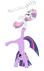 Size: 2509x4000 | Tagged: safe, artist:phoenixswift, imported from derpibooru, sweetie belle, twilight sparkle, pony, handstand, simple background, transparent background