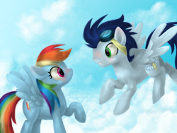 Size: 1024x768 | Tagged: safe, artist:xx-mr-no-name-xx, imported from derpibooru, rainbow dash, soarin', female, male, shipping, soarindash, straight