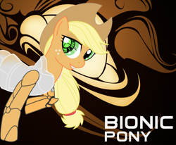 Size: 1280x1056 | Tagged: safe, artist:rhanite, imported from derpibooru, applejack, cyborg, bionic woman, clothes, female, jacket, parody, smiling, solo