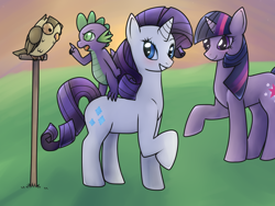 Size: 1024x768 | Tagged: safe, artist:casocat, imported from derpibooru, rarity, spike, twilight sparkle