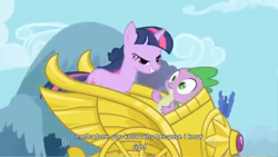 Size: 1366x768 | Tagged: safe, edit, edited screencap, imported from derpibooru, screencap, spike, twilight sparkle, friendship is magic, drugs, lidded eyes, youtube caption