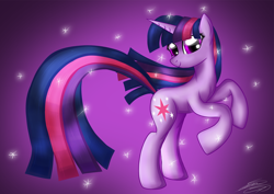 Size: 1480x1050 | Tagged: dead source, safe, artist:sierraex, imported from derpibooru, twilight sparkle, pony, unicorn, female, looking at you, mare, rearing, smiling, solo, sparkles, unicorn twilight