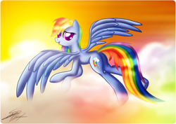 Size: 1480x1050 | Tagged: dead source, safe, artist:sierraex, imported from derpibooru, rainbow dash, pegasus, pony, female, mare, solo, sunset