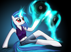 Size: 1480x1080 | Tagged: safe, artist:sierraex, imported from derpibooru, dj pon-3, vinyl scratch, anthro, unguligrade anthro, unicorn, arm hooves, female, magic, solo