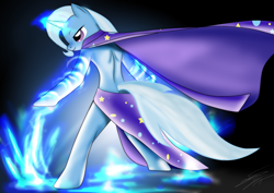 Size: 1480x1050 | Tagged: dead source, safe, artist:sierraex, imported from derpibooru, trixie, anthro, pony, semi-anthro, unicorn, bipedal, female, glowing horn, horn, magic, solo