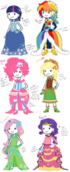 Size: 817x2000 | Tagged: artist needed, safe, imported from derpibooru, applejack, fluttershy, pinkie pie, rainbow dash, rarity, twilight sparkle, human, clothes, cosplay, design, dress, gala dress, humanized, mane six, sketch