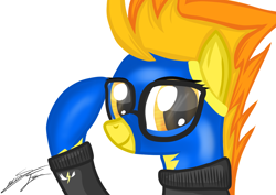 Size: 1480x1050 | Tagged: dead source, safe, artist:sierraex, imported from derpibooru, spitfire, pegasus, pony, clothes, female, glasses, hipster, mare, simple background, solo, uniform, white background, wonderbolts uniform