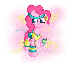 Size: 1366x1200 | Tagged: safe, artist:twilightsquare, imported from derpibooru, pinkie pie, pony, a friend in deed, aerobics, clothes, female, headband, leg warmers, solo, workout outfit