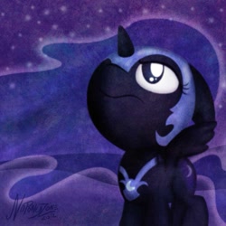 Size: 999x999 | Tagged: safe, artist:noponyzone, imported from derpibooru, nightmare moon, alicorn, pony, cute, female, filly, frown, glare, looking up, nightmare woon, solo