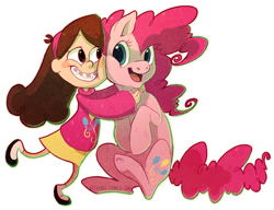 Size: 700x538 | Tagged: safe, artist:kaceymeg, imported from derpibooru, pinkie pie, crossover, gravity falls, hug, mabel pines