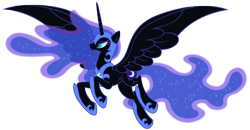 Size: 7609x3950 | Tagged: safe, artist:stabzor, imported from derpibooru, nightmare moon, ethereal mane, helmet, jewelry, regalia, simple background, spread wings, transparent background, vector, wings