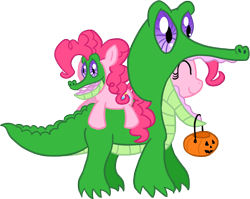 Size: 950x756 | Tagged: safe, artist:atlur, deleted from derpibooru, imported from derpibooru, gummy, pinkie pie, earth pony, pony, costume, female, halloween, mare, pumpkin bucket, simple background, transparent background