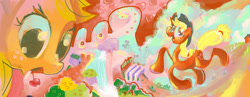 Size: 1296x504 | Tagged: safe, artist:docwario, imported from derpibooru, applejack, earth pony, pony, female, mare, psychedelic, solo, tree