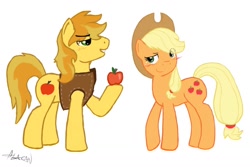 Size: 1178x786 | Tagged: safe, artist:bartucthebloody, imported from derpibooru, applejack, braeburn, apple, braejack, female, incest, male, shipping, simple background, straight