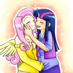 Size: 2412x2412 | Tagged: safe, artist:shiko-k, imported from derpibooru, fluttershy, twilight sparkle, human, clothes, female, high res, horned humanization, humanized, lesbian, shipping, sweater, sweatershy, twishy, winged humanization