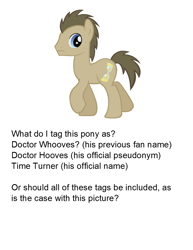 Size: 900x1165 | Tagged: safe, imported from derpibooru, doctor whooves, time turner, derpibooru, meta, question, tagging, text