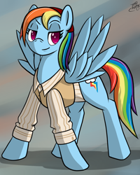 Size: 4000x5000 | Tagged: safe, artist:tlatophat, imported from derpibooru, rainbow dash, pony, absurd resolution, clothes, female, rainbow dash always dresses in style, shirt, solo, vest