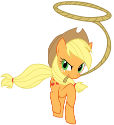 Size: 4587x5000 | Tagged: safe, artist:jessy, artist:kooner-cz, imported from derpibooru, applejack, pony, absurd resolution, female, lasso, mouth hold, simple background, solo, transparent background, vector