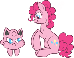 Size: 472x370 | Tagged: safe, artist:lulubell, imported from derpibooru, pinkie pie, jigglypuff, crossover, pokémon, simple background, transparent background