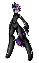 Size: 5000x8000 | Tagged: safe, artist:avante92, imported from derpibooru, twilight sparkle, anthro, semi-anthro, unguligrade anthro, absurd resolution, eyepatch, future twilight, gun, handgun, pistol, solo