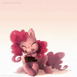 Size: 650x650 | Tagged: safe, artist:kaceymeg, imported from derpibooru, pinkie pie, pony, cake, eating, eyes closed, female, food, solo