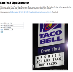 Size: 794x788 | Tagged: safe, edit, imported from derpibooru, brony, fake, meta, sign generator, taco, taco bell, text