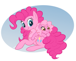 Size: 1131x904 | Tagged: safe, artist:mn27, imported from derpibooru, pinkie pie, oc, unicorn, mother and daughter, offspring, parent:pinkie pie, ponies riding ponies, riding