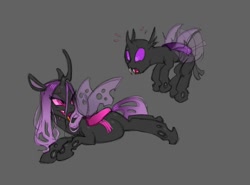 Size: 1015x750 | Tagged: safe, artist:carnifex, imported from derpibooru, oc, oc only, oc:miasma, changeling, changeling queen, changeling oc, changeling queen oc, female, gray background, miasma hive, pregnant, purple changeling, simple background