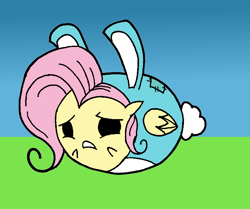 Size: 802x672 | Tagged: safe, artist:cordaxir, imported from derpibooru, fluttershy, bunny costume, bunnyshy, chubbie, chubby, clothes, scared