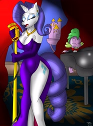 Size: 2440x3273 | Tagged: safe, artist:collinscorpio, imported from derpibooru, rarity, spike, anthro, breasts, cleavage, high res