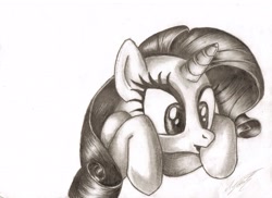 Size: 3441x2509 | Tagged: safe, artist:megaphonnic, imported from derpibooru, rarity, pony, female, high res, monochrome, solo, traditional art