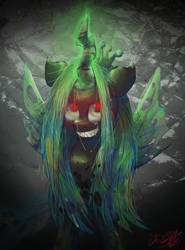 Size: 777x1051 | Tagged: dead source, safe, artist:malicieuxx, imported from derpibooru, queen chrysalis, changeling, changeling queen, crown, female, jewelry, regalia