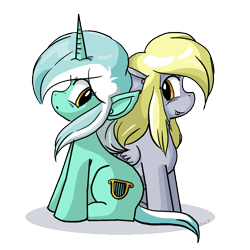 Size: 576x576 | Tagged: safe, artist:xkappax, imported from derpibooru, derpy hooves, lyra heartstrings, pegasus, pony, unicorn, duo, female, mare