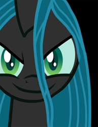 Size: 850x1100 | Tagged: safe, artist:xain-russell, imported from derpibooru, queen chrysalis, changeling, changeling queen, black background, close-up, face, female, simple background, vector